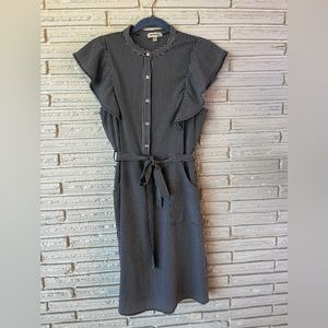 cute  French cafe Monteau dress with ruffles stripes and pockets